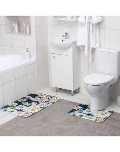 Набор ковриков для ванны и туалета Ромашковое поле 2 шт 40x50 50x80 Доляна