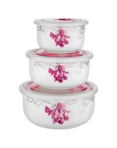 Набор контейнеров для продуктов Ceramics Flower 3 предмета белый розовый Guffman