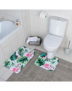 Набор ковриков для ванны и туалета Фламинго 2 шт 40x43 43x73 Доляна