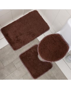 Набор ковриков для ванны Пушистик 3 шт 32x40 40x50 50x80 см коричневый Доляна