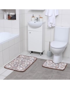 Набор ковриков для ванны и туалета Бежевая фантазия 2 шт 40x50 50x80 Доляна