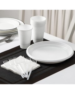 Набор одноразовой посуды Летний 1 на 6 персон цвет белый Не забыли!