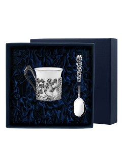 Набор серебряный Чашка кофейная Роза и ложка чайная Подарочная 1091НБ07806 Argenta