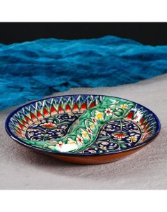 Менажница Риштанская Керамика Цветы 18 см 2 х секционная синяя Шафран