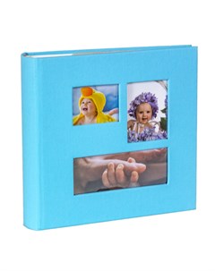 Фотоальбом детский Три окошка голубой с кармашками на 200 фото 10х15 см ткань Image art