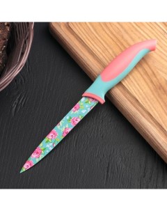 Нож с антиналипающим покрытием Цветочки лезвие 12 см Доляна