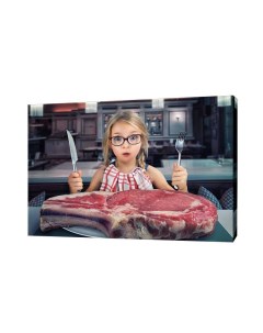 Картина на холсте на стену Девочка и мясо 50х70 см Сити бланк