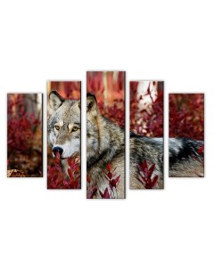 Модульная картина Волк в лесу Животные 80х140 см Добродаров