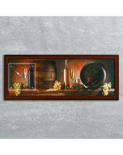 Часы картина настенные серия Интерьер Винные бочки 35х100 см микс Сюжет