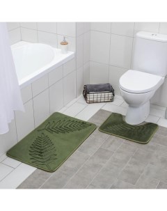 Набор ковриков для ванны и туалета Тропики 2 шт 40x50 50x80 см цвет хаки Доляна