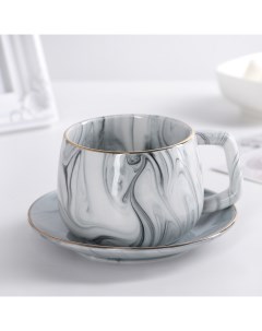 Чайная пара Мрамор чашка 250 мл блюдце 13 5 см цвет серый Nobrand