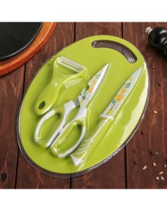 Набор кухонный 3 предмета нож ножницы с антиналипающим покрытием овощечистка Nobrand