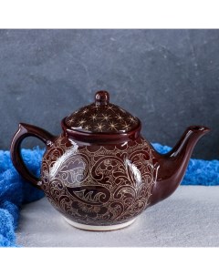 Чайник Риштанская Керамика Узоры 1000 мл коричневый Шафран