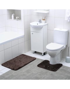 Набор ковриков для ванны и туалета Галька ракушки 2 шт 40x50 50x80 Доляна