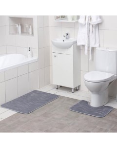 Набор ковриков для ванны и туалета Волна 2 шт 40x50 50x80 серый Доляна