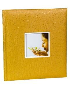 Фотоальбом Золотистый с окошком для своего фото 60 страниц 28х32 см под уголки Fotografia