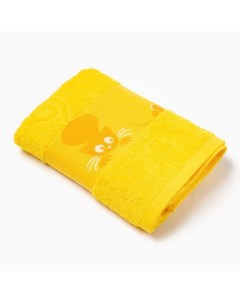 Полотенце махровое с бордюром Кошки жёлтый 50х90см 380г м 100 хлопок Текстиль центр