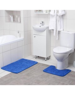 Набор ковриков для ванны и туалета Ракушки 2 шт 40x50 50x80 см цвет синий Доляна