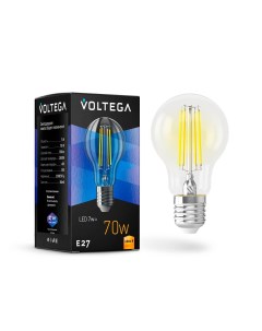 Лампа светодиодная E27 7W 2800K прозрачная VG10 A60E27warm7W F 7140 Voltega