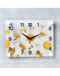Часы настенные серия Цветы Ромашки плавный ход 20 х 26 см Рубин