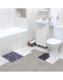 Набор ковриков для ванны и туалета Геометрия 2 шт 40x45 45x75 Доляна