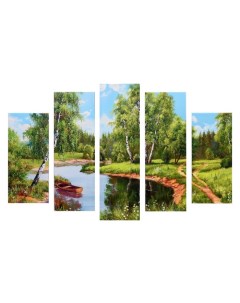 Модульная картина Берёзы у реки 2 23х52 2 24х70 1 24х80 120х80см Постер-лайн