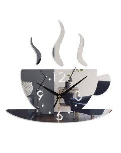 Часы наклейка Аромат кофе 28 х 28 см 1 ААА серебро Nobrand
