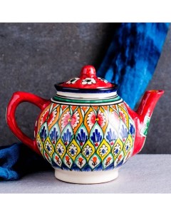 Чайник Риштанская Керамика Узоры 1000 мл красный Шафран
