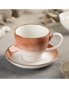 Чайная пара керамическая Гелакси чашка 200 мл блюдце 13 см оранжевый Nobrand