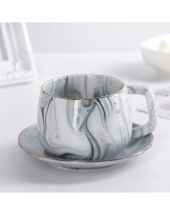Чайная пара керамическая Мрамор чашка 250 мл блюдце 13 5 см серый Nobrand