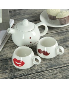 Чайный набор керамический Чай для двоих 3 предмета чайник 400 мл 2 чашки 200 мл Nobrand