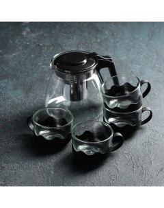 Набор чайный Клео чайник стеклянный заварочный 900 мл с металлическим ситом 4 кружки 1 Nobrand