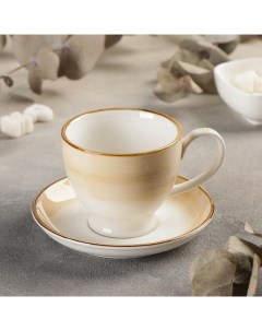 Чайная пара керамическая Гелакси чашка 200 мл блюдце 13 см бежевый Nobrand