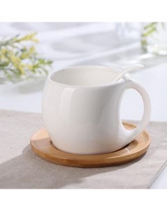 Чайная пара керамическая Эстет чашка 220 мл деревянное блюдце Nobrand