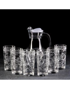 Набор питьевой с гравировкой Флора 7 предметов графин 1 л стаканы 230 мл 6 шт Gidglass