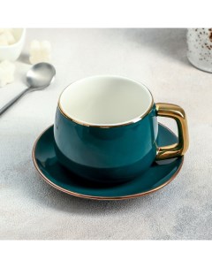 Чайная пара керамическая Изумруд чашка 200 мл блюдце 13 5 см Nobrand