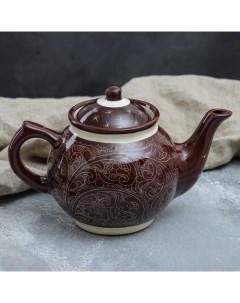 Чайник Риштанская Керамика Узоры 700 мл коричневый Шафран