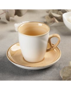 Чайная пара керамическая Аура чашка 200 мл блюдце 13 см бежевый Nobrand