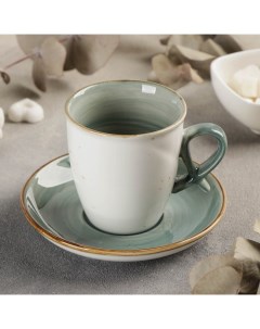 Чайная пара керамическая Аура чашка 200 мл блюдце 13 см серо зеленый Nobrand