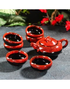 Чайный набор керамический Лунное озеро 7 предметов чайник 150 мл 6 пиал 50 мл красный Nobrand