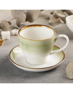 Чайная пара керамическая Гелакси чашка 200 мл блюдце 13 см светло зеленый Nobrand