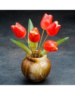 Сувенир Тюльпаны в вазе 5 цветков малая 9x12 см селенит оникс Sima-land
