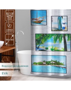 Штора для ванной Пляж 180х180 см EVA Доляна