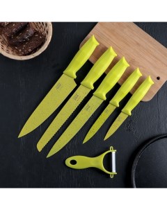 Набор кухонных инструментов Клауд 6 предметов ножи овощечистка из керамики зеленый Nobrand