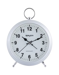 Часы будильник подсветка белый металл 12 4см бесшумные с плавным ходом бата Apeyron