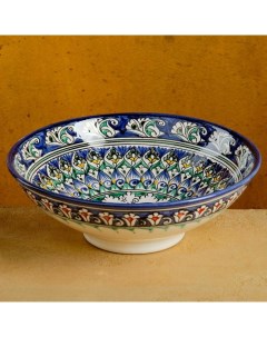 Супница Риштанская Керамика Цветы 25 см синяя Шафран