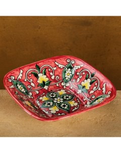Салатница Риштанская Керамика Цветы 17 см красная Шафран
