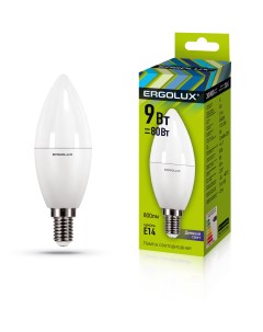 Лампа светодиодная LED C35 9W E14 6K Ergolux