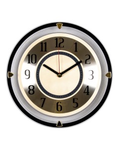 Часы круг прозрачный D 30 см рама черная Золотая классика Рубин