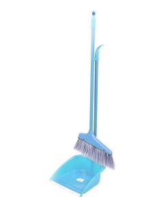 Набор для уборки совок и щетка веник на длинных ручках пластиковые голубые Urm